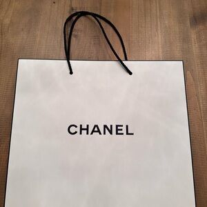(3) CHANEL White Shopping Bags with Black Logo and Rope Handles